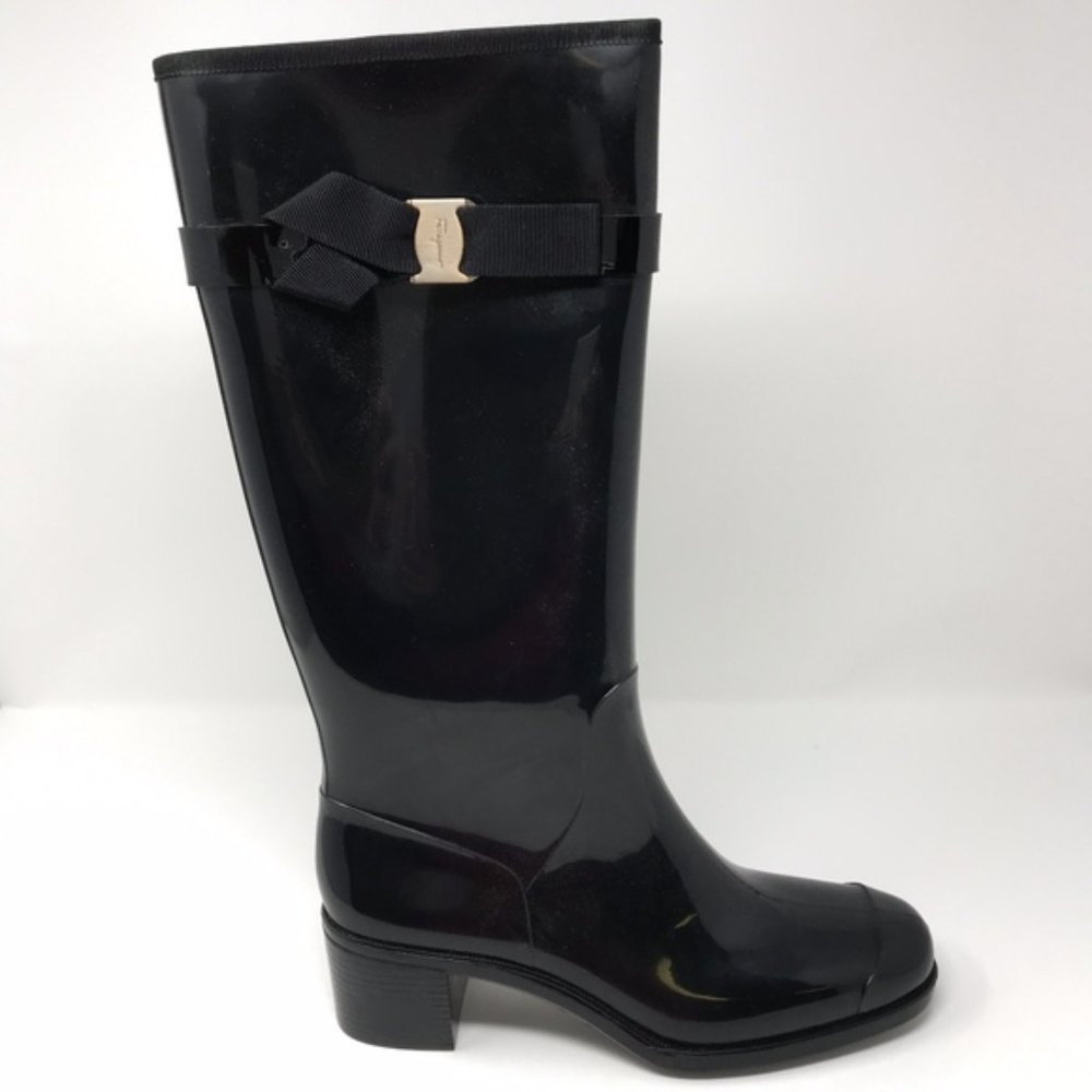 Ferragamo Fabele Stacked Heel Rain Boots Shoes